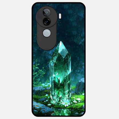  Emerald Light Crystal Glass Case for iQOO Z9s back cover – full design glossy printed glass finish