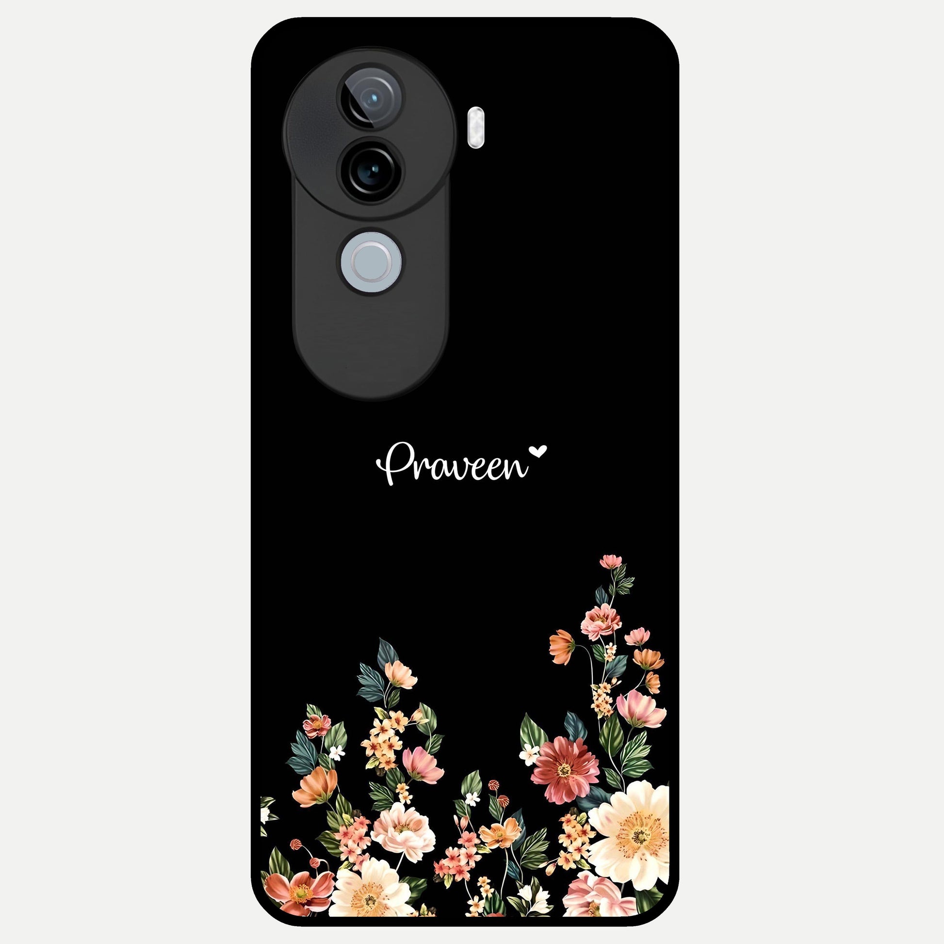  Floral Design Personalized Custom Name Glass Case for iQOO Z9s back cover – full design glossy printed glass finish