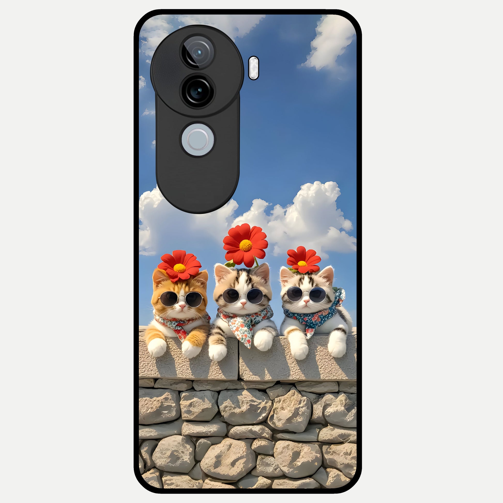  Floral Kitty Squad Glass Case for iQOO Z9s back cover – full design glossy printed glass finish