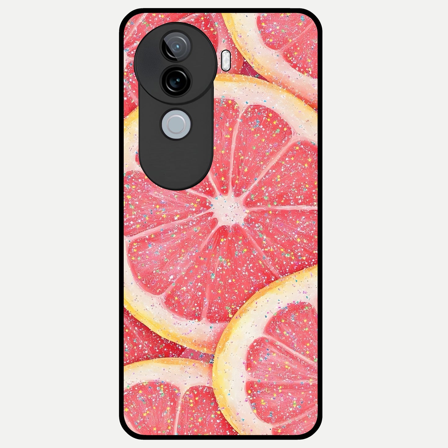  Glitter Grapefruit Glass Case for iQOO Z9s back cover – full design glossy printed glass finish
