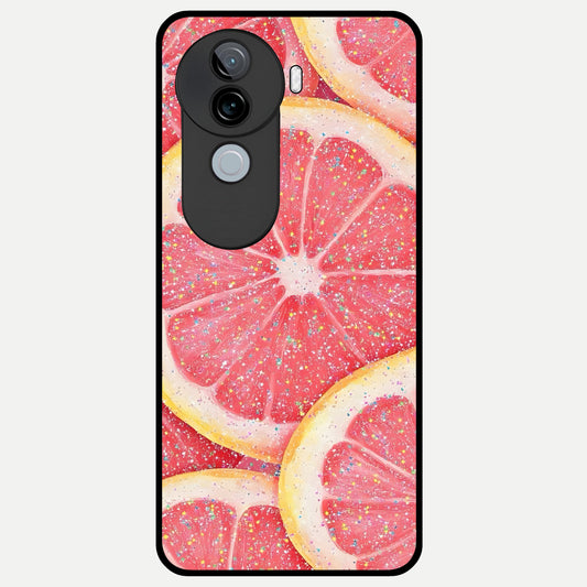  Glitter Grapefruit Glass Case for iQOO Z9s back cover – full design glossy printed glass finish