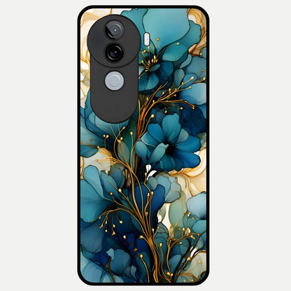  Golden Bloom Symphony Glass Case for iQOO Z9s back cover – full design glossy printed glass finish