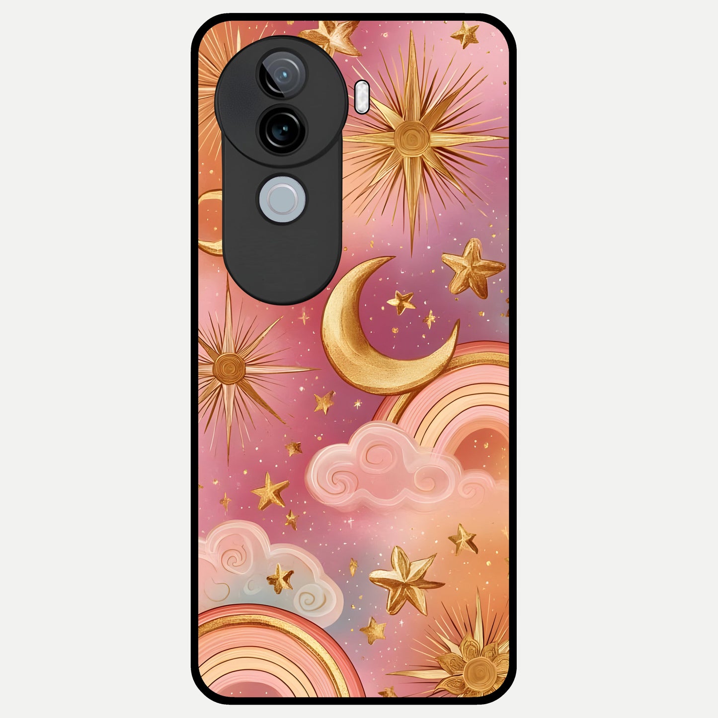  Golden Celestial Dreams Glass Case for iQOO Z9s back cover – full design glossy printed glass finish