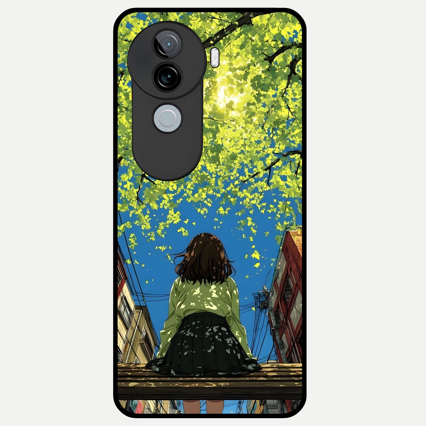  Golden Leaves Glow Glass Case for iQOO Z9s back cover – full design glossy printed glass finish