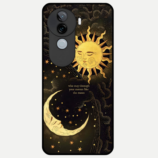  Golden Lunar Love Glass Case for iQOO Z9s back cover – full design glossy printed glass finish