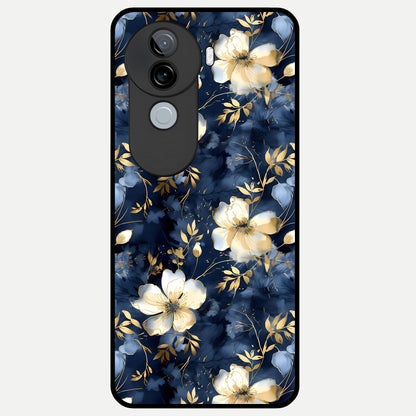  Golden Midnight Bloom Glass Case for iQOO Z9s back cover – full design glossy printed glass finish