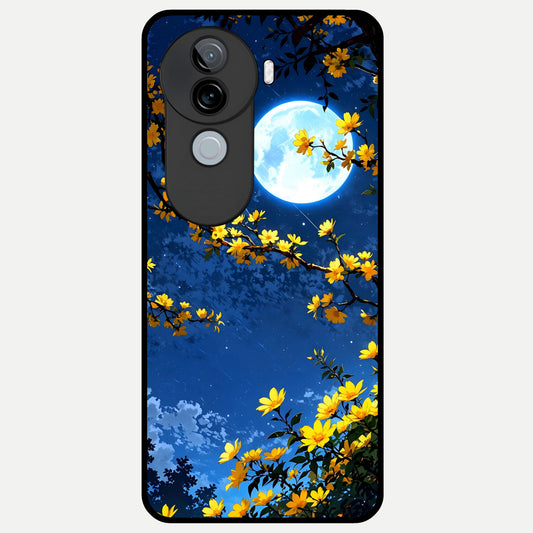  Golden Night Glow Glass Case for iQOO Z9s back cover – full design glossy printed glass finish
