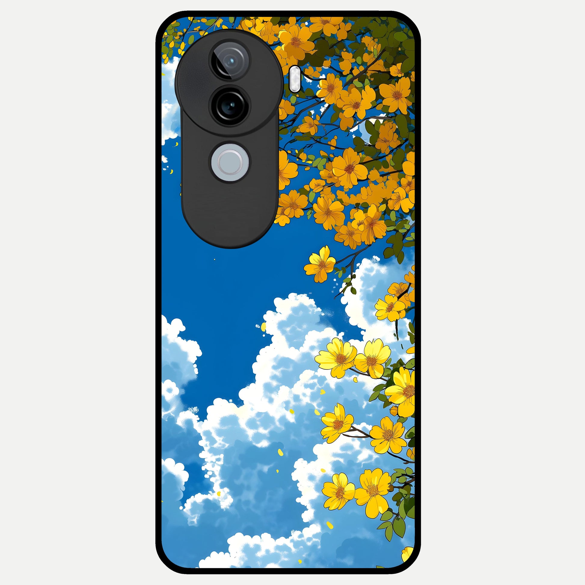  Golden Petal Sky Glass Case for iQOO Z9s back cover – full design glossy printed glass finish