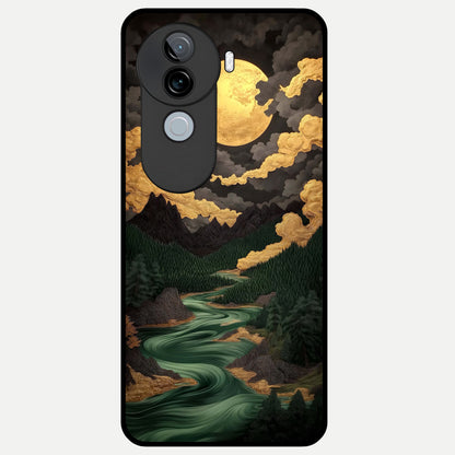  Golden River Moon Glass Case for iQOO Z9s back cover – full design glossy printed glass finish