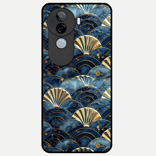  Golden Wave Luxe Glass Case for iQOO Z9s back cover – full design glossy printed glass finish