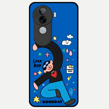 Happy Luck Vibe Glass Case for iQOO Z9s back cover – full design glossy printed glass finish