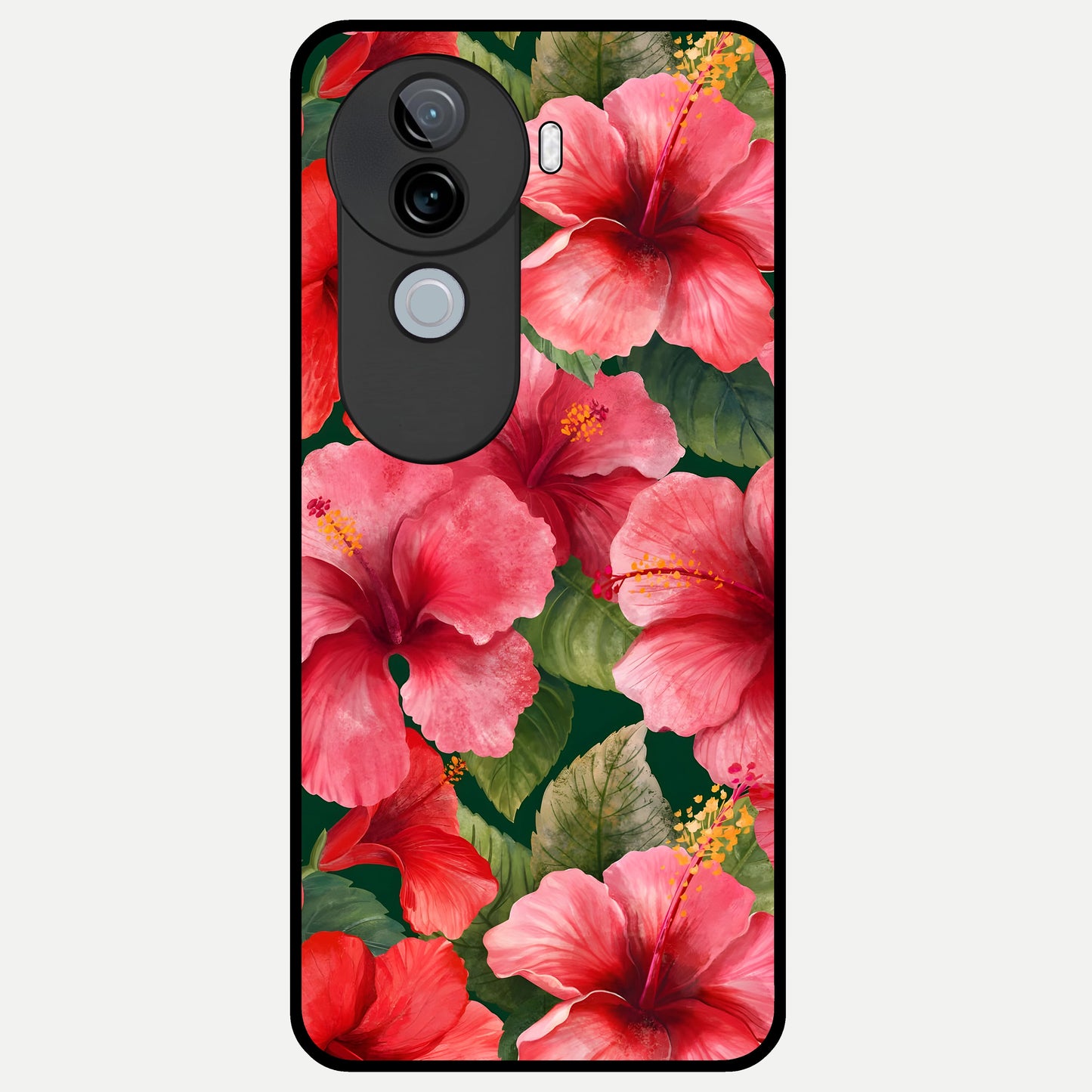  Hibiscus Pattern Glass Case for iQOO Z9s back cover – full design glossy printed glass finish