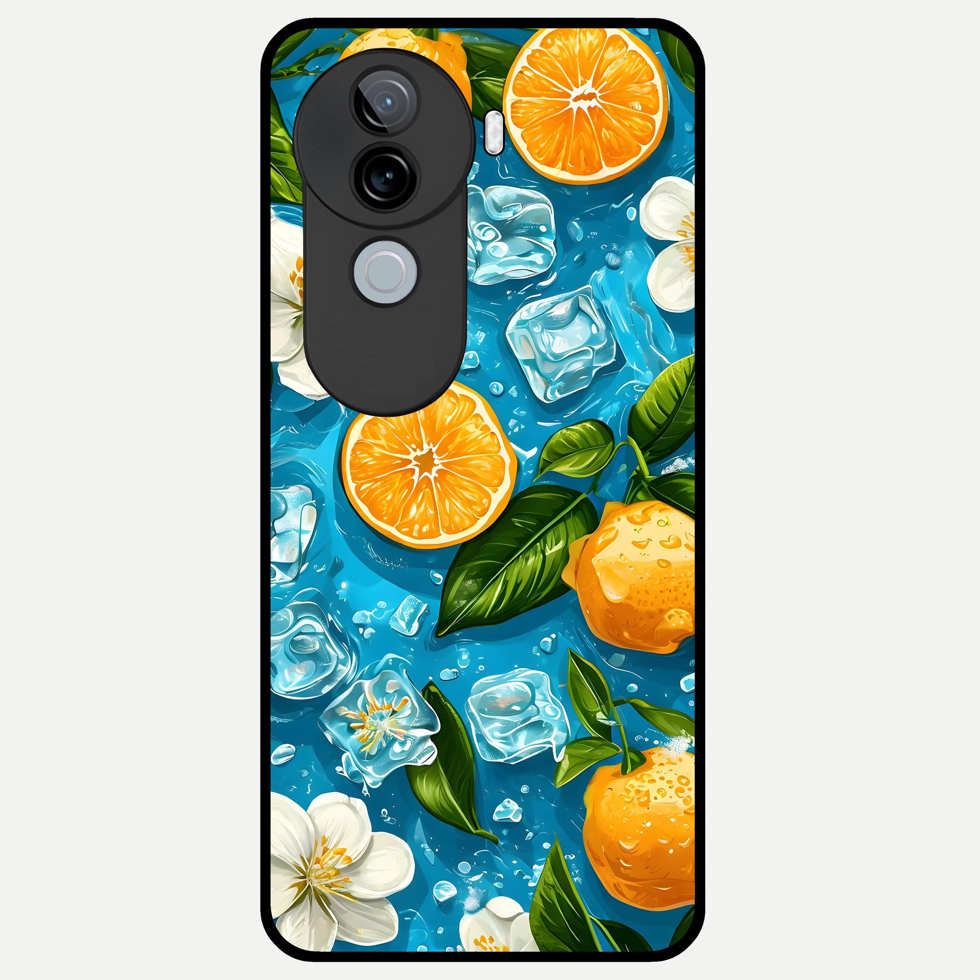  Ice Cube With Orange Glass Case for iQOO Z9s back cover – full design glossy printed glass finish