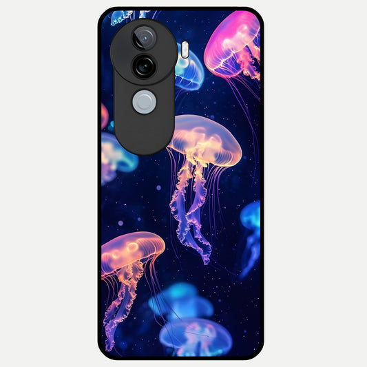  Jellyfish Pattern Glass Case for iQOO Z9s back cover – full design glossy printed glass finish
