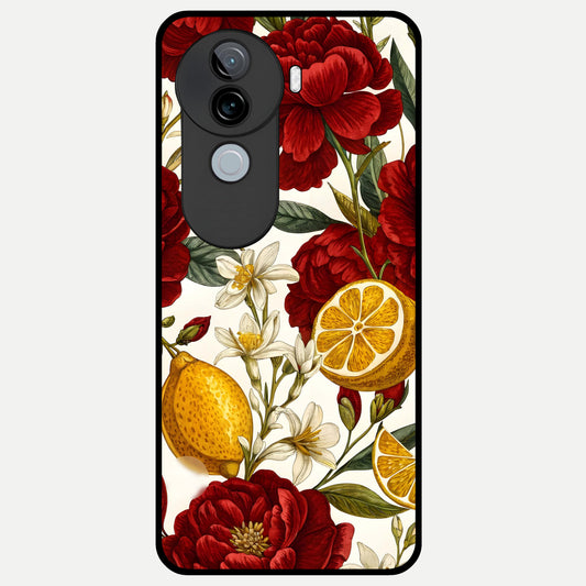  Lemon Rose Charm Glass Case for iQOO Z9s back cover – full design glossy printed glass finish