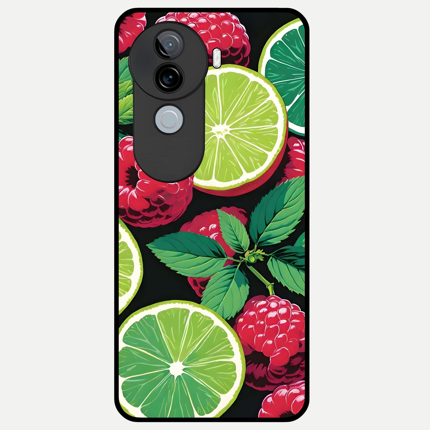  Lime and Raspberry Pattern Glass Case for iQOO Z9s back cover – full design glossy printed glass finish