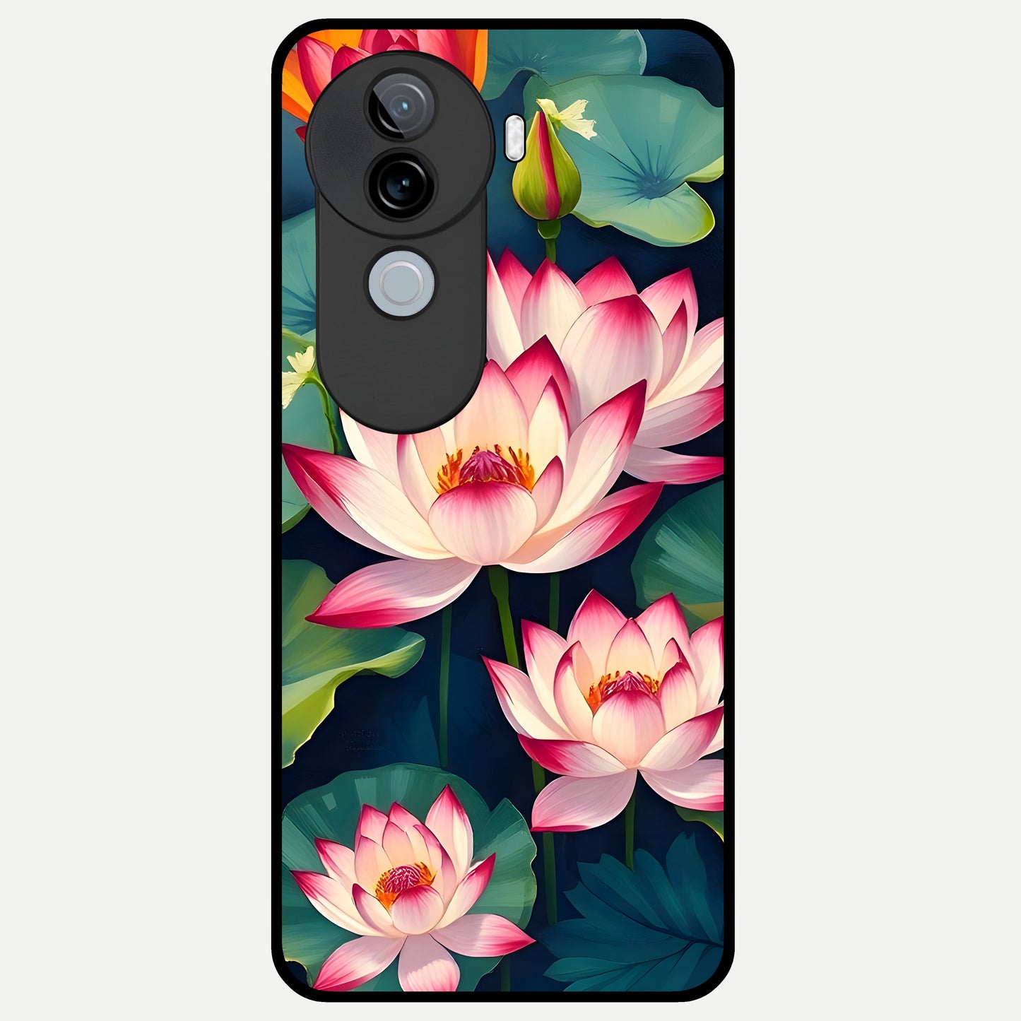  Lotus Dream Serenity Glass Case for iQOO Z9s back cover – full design glossy printed glass finish