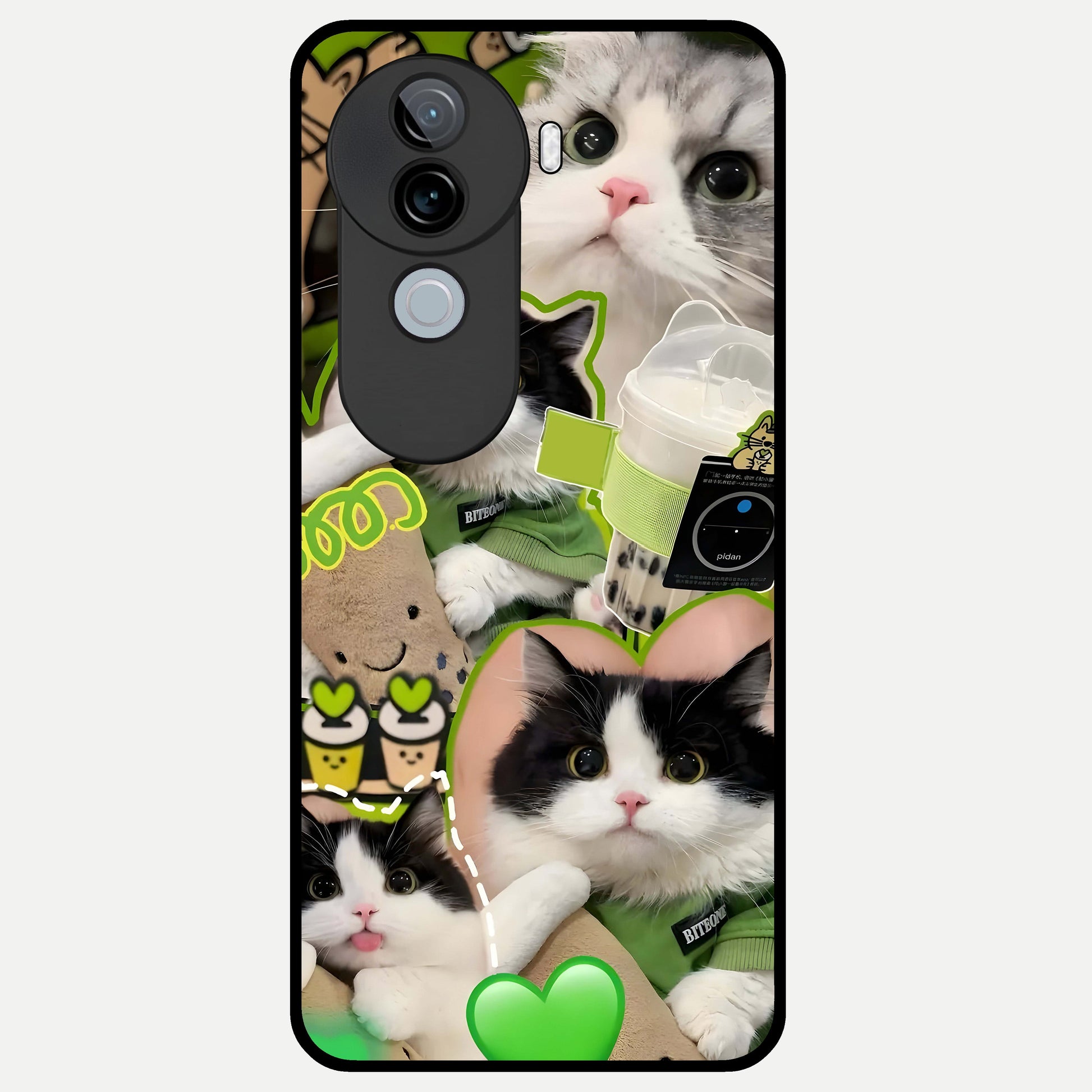  Matcha Cats Mood Glass Case for iQOO Z9s back cover – full design glossy printed glass finish