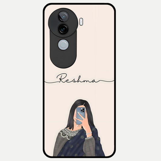  Mirror Mood Muse With Custom Name Glass Case for iQOO Z9s back cover – full design glossy printed glass finish