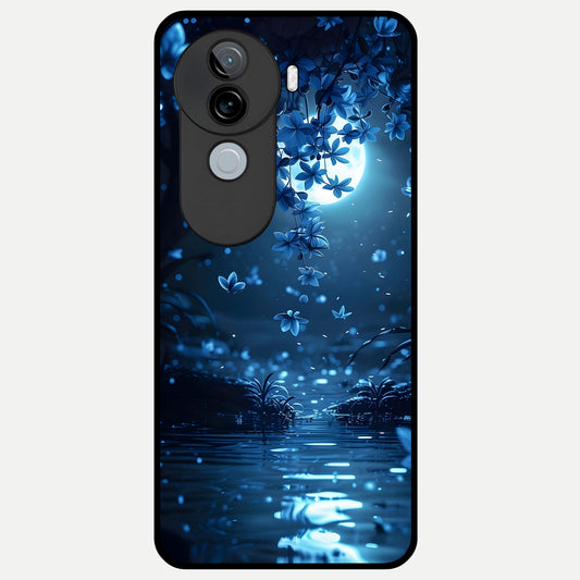  Moonlight Petal Dream Glass Case for iQOO Z9s back cover – full design glossy printed glass finish