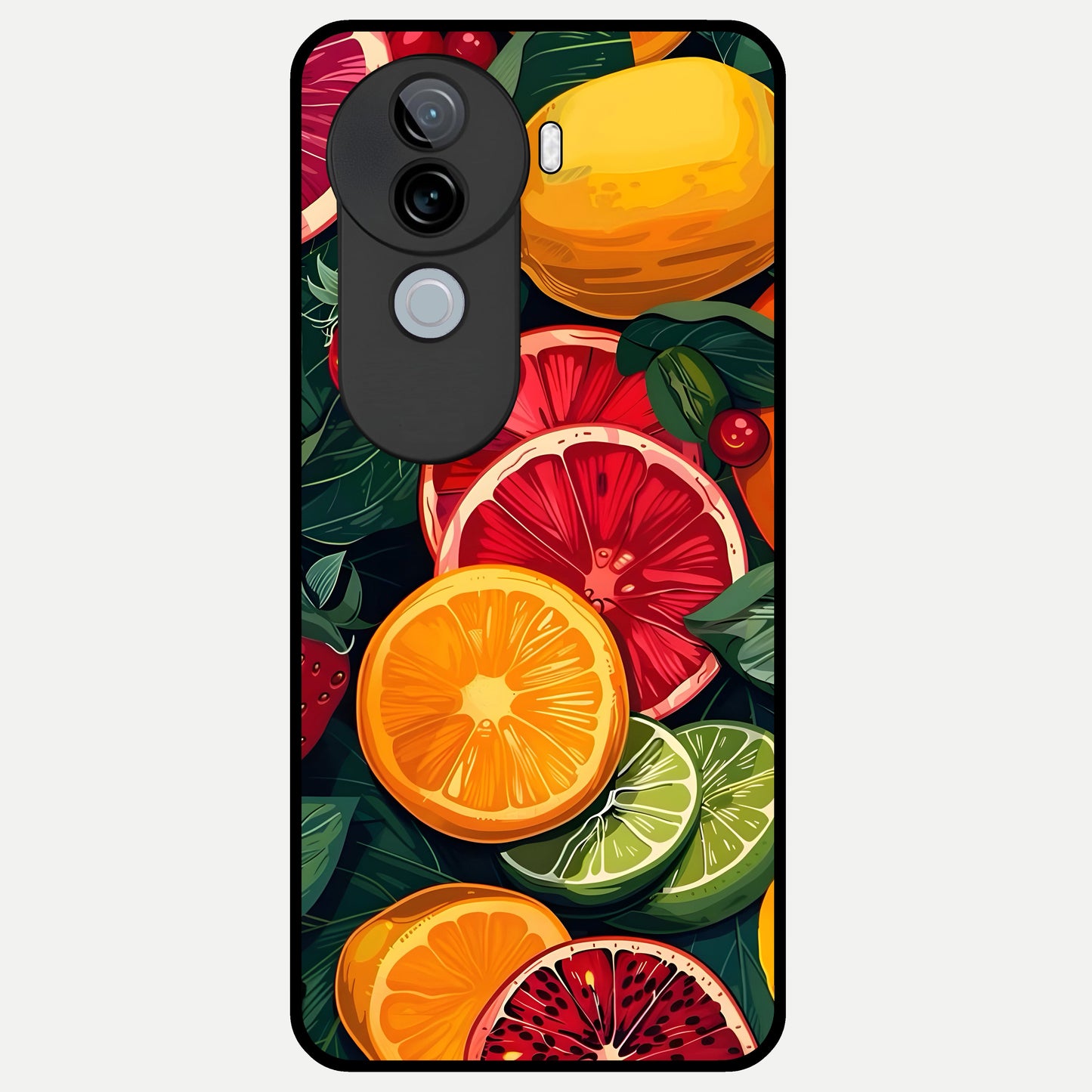  Multiple Fruits Glass Case for iQOO Z9s back cover – full design glossy printed glass finish