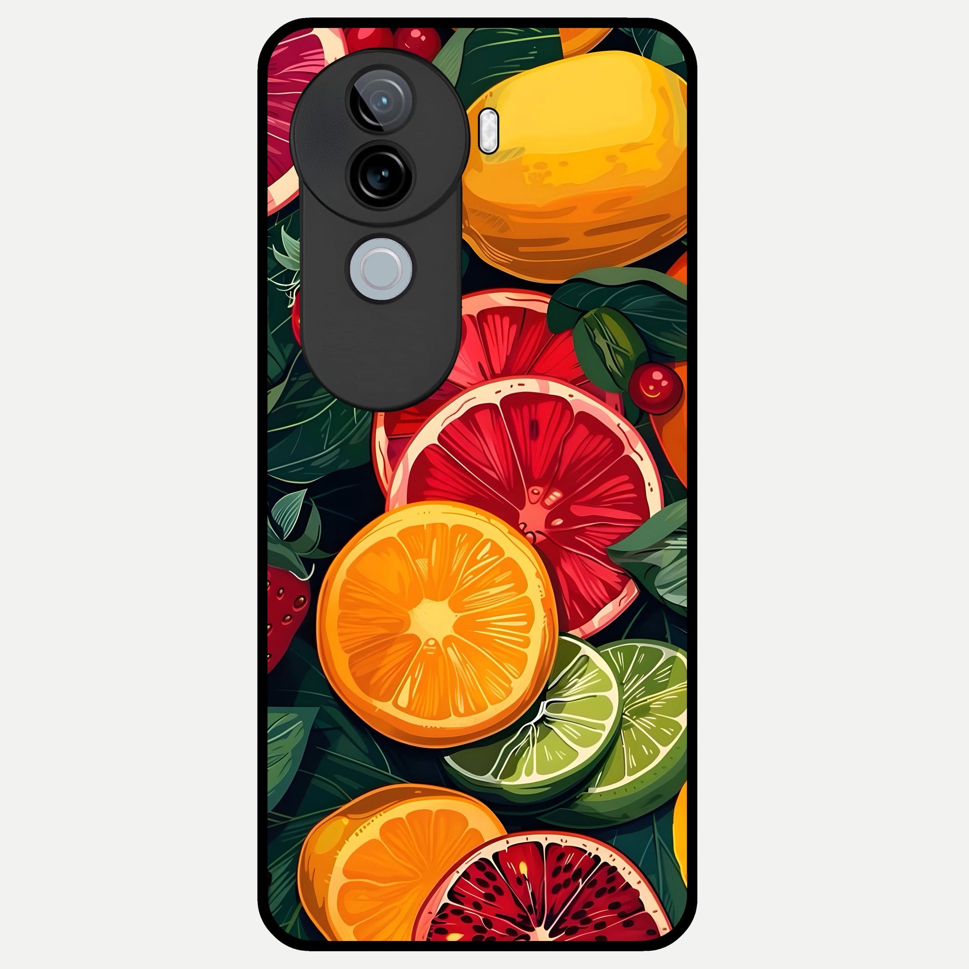  Multiple Fruits Glass Case for iQOO Z9s back cover – full design glossy printed glass finish