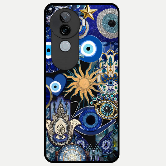  Mystic Blue Evil Eye Glass Case for iQOO Z9s back cover – full design glossy printed glass finish