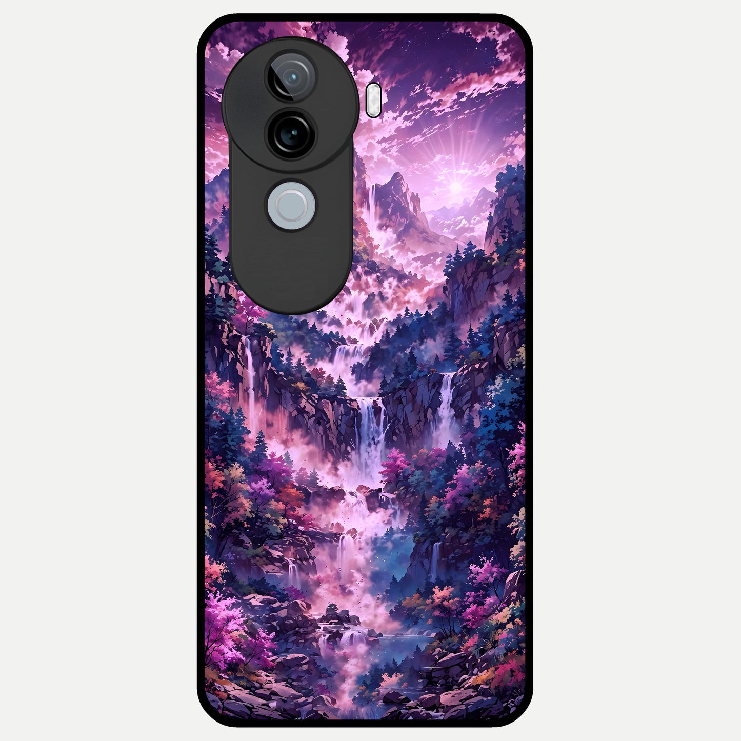  Mystic Cascade Peaks Glass Case for iQOO Z9s back cover – full design glossy printed glass finish