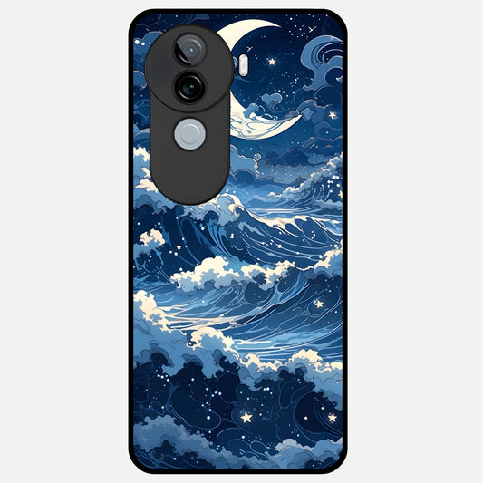  Ocean Moon Waves Glass Case for iQOO Z9s back cover – full design glossy printed glass finish