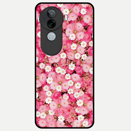  Pink Daisy Bliss Glass Case for iQOO Z9s back cover – full design glossy printed glass finish