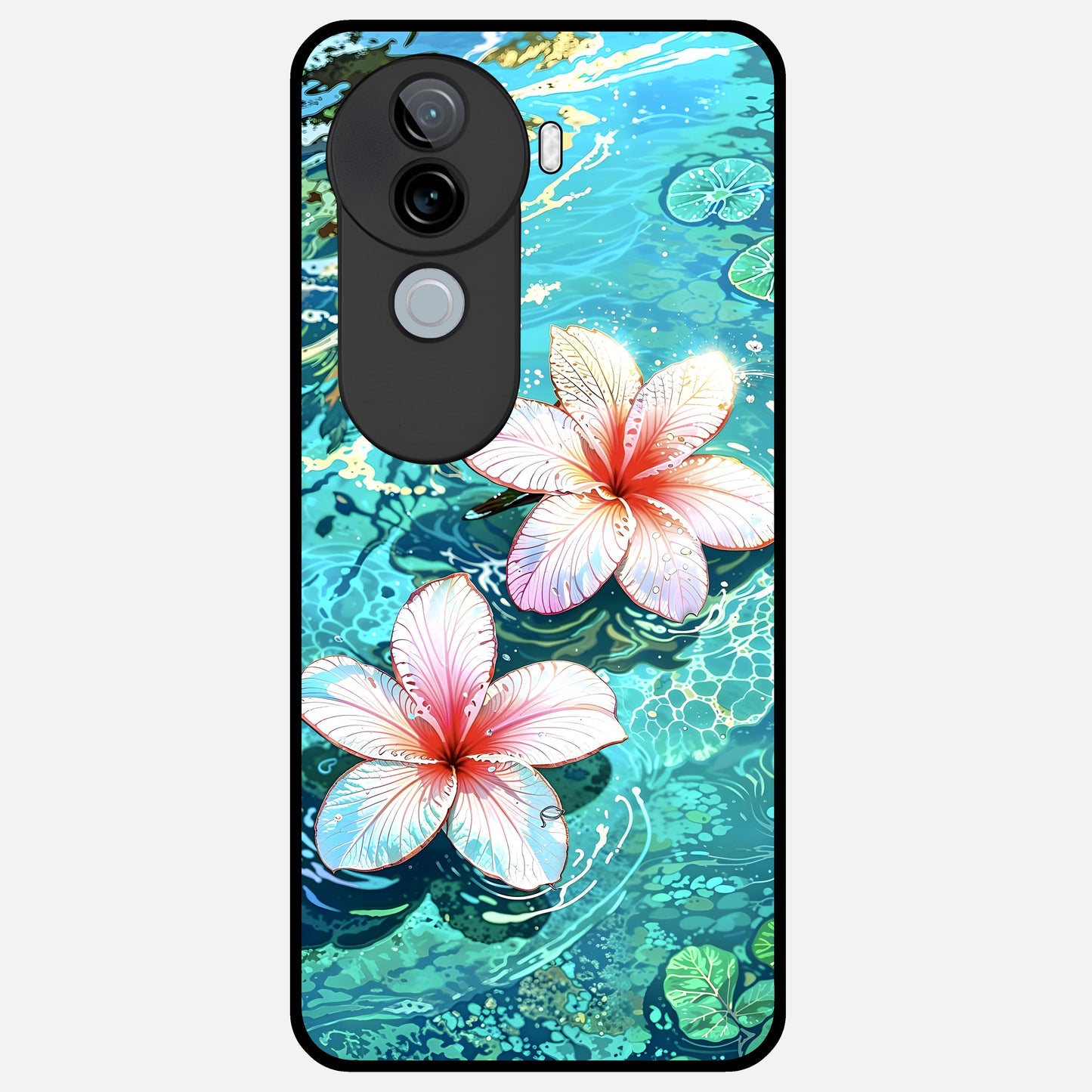  Pink Flowers in Water Glass Case for iQOO Z9s back cover – full design glossy printed glass finish