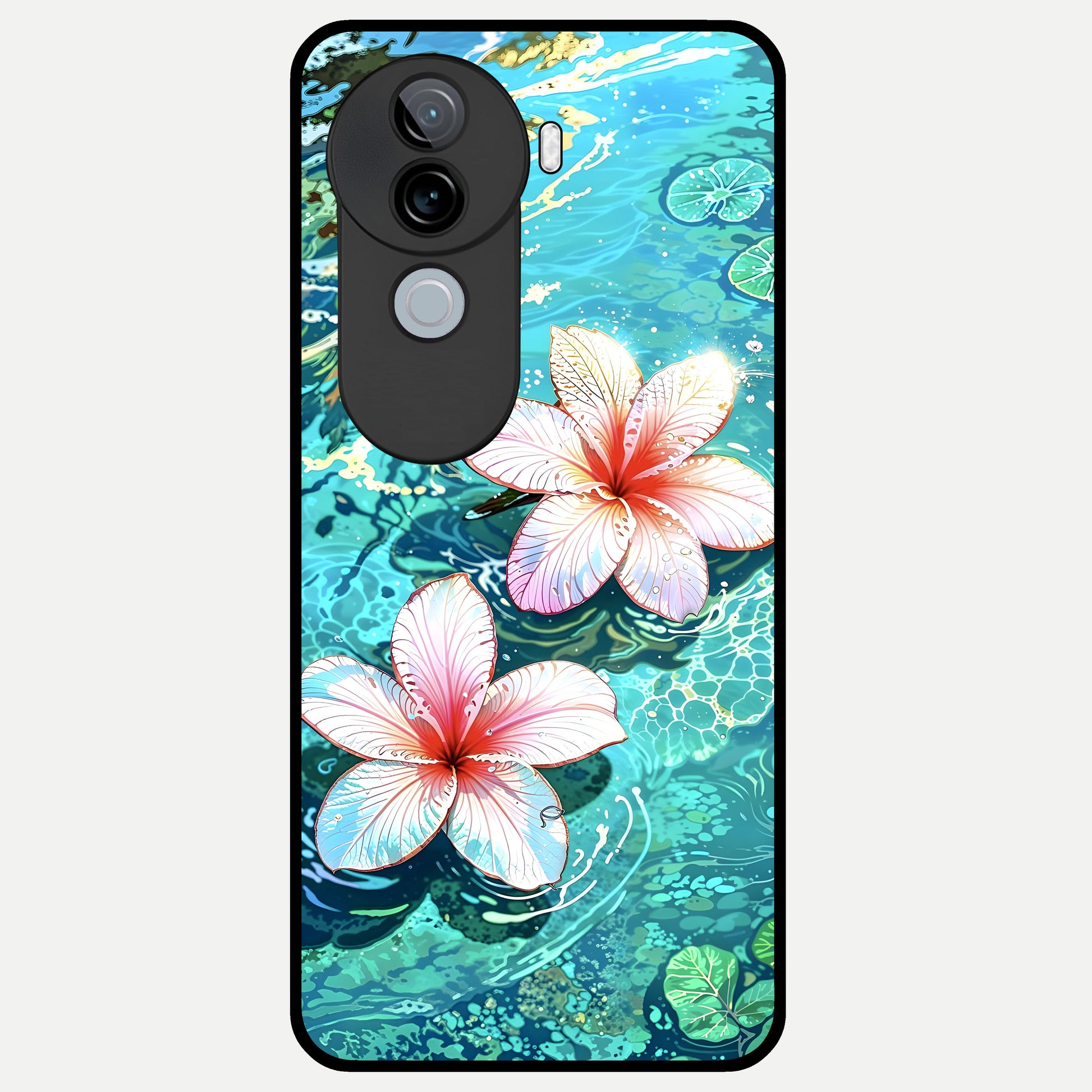  Pink Flowers in Water Glass Case for iQOO Z9s back cover – full design glossy printed glass finish