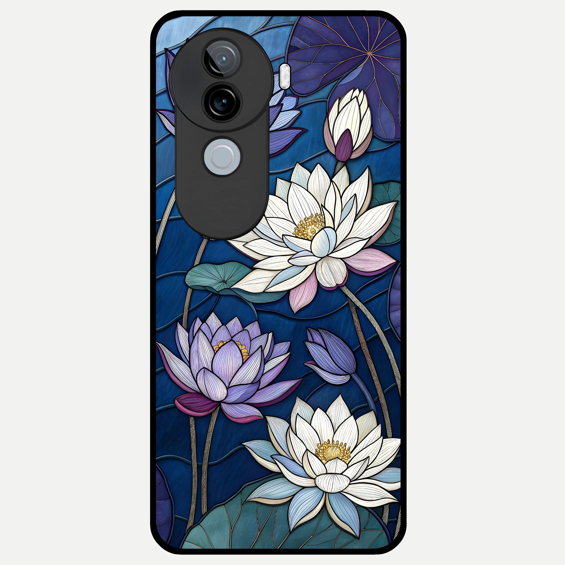  Purple Lotus Stained Glass Case for iQOO Z9s back cover – full design glossy printed glass finish