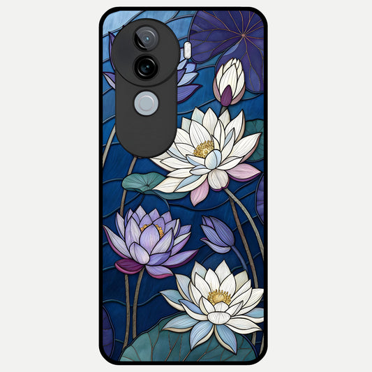  Purple Lotus Stained Glass Case for iQOO Z9s back cover – full design glossy printed glass finish