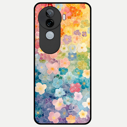  Rainbow Blossom Burst Glass Case for iQOO Z9s back cover – full design glossy printed glass finish