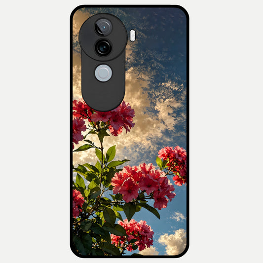  Red Bloom Skies Glass Case for iQOO Z9s back cover – full design glossy printed glass finish