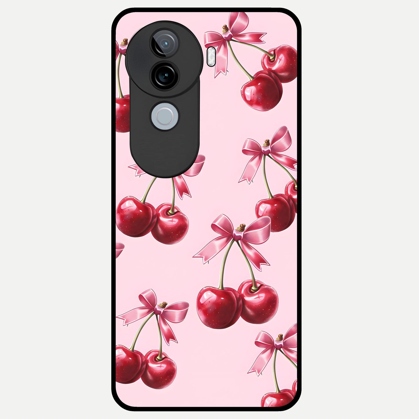  Red Cherries Pattern Glass Case for iQOO Z9s back cover – full design glossy printed glass finish