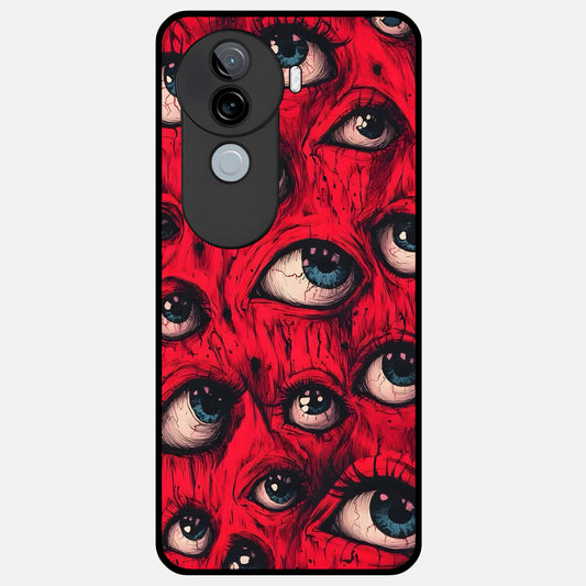  Red Eyes Pattern Glass Case for iQOO Z9s back cover – full design glossy printed glass finish