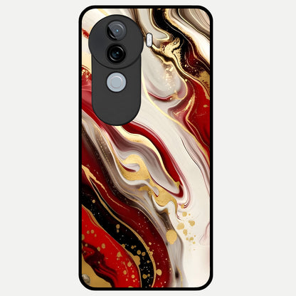  Red And White Marble Glass Case for iQOO Z9s back cover – full design glossy printed glass finish