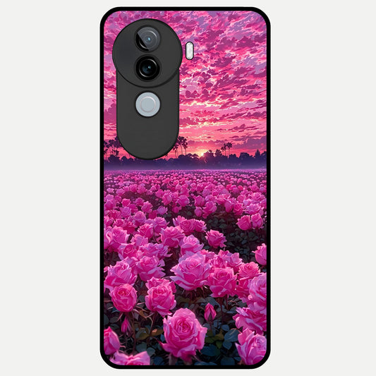  Rose Sunset Valley Glass Case for iQOO Z9s back cover – full design glossy printed glass finish