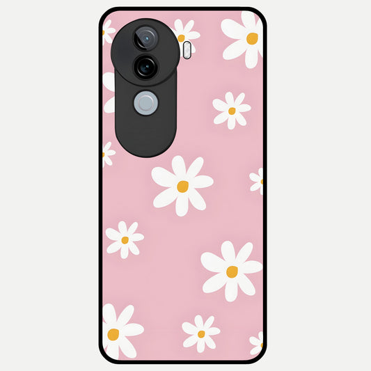  Soft Daisy Bliss Glass Case for iQOO Z9s back cover – full design glossy printed glass finish