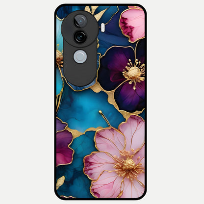  Sparkle Floral Glass Case for iQOO Z9s back cover – full design glossy printed glass finish