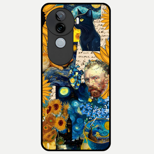  Sunflower Chic Mood Custom Name Glass Case for iQOO Z9s back cover – full design glossy printed glass finish
