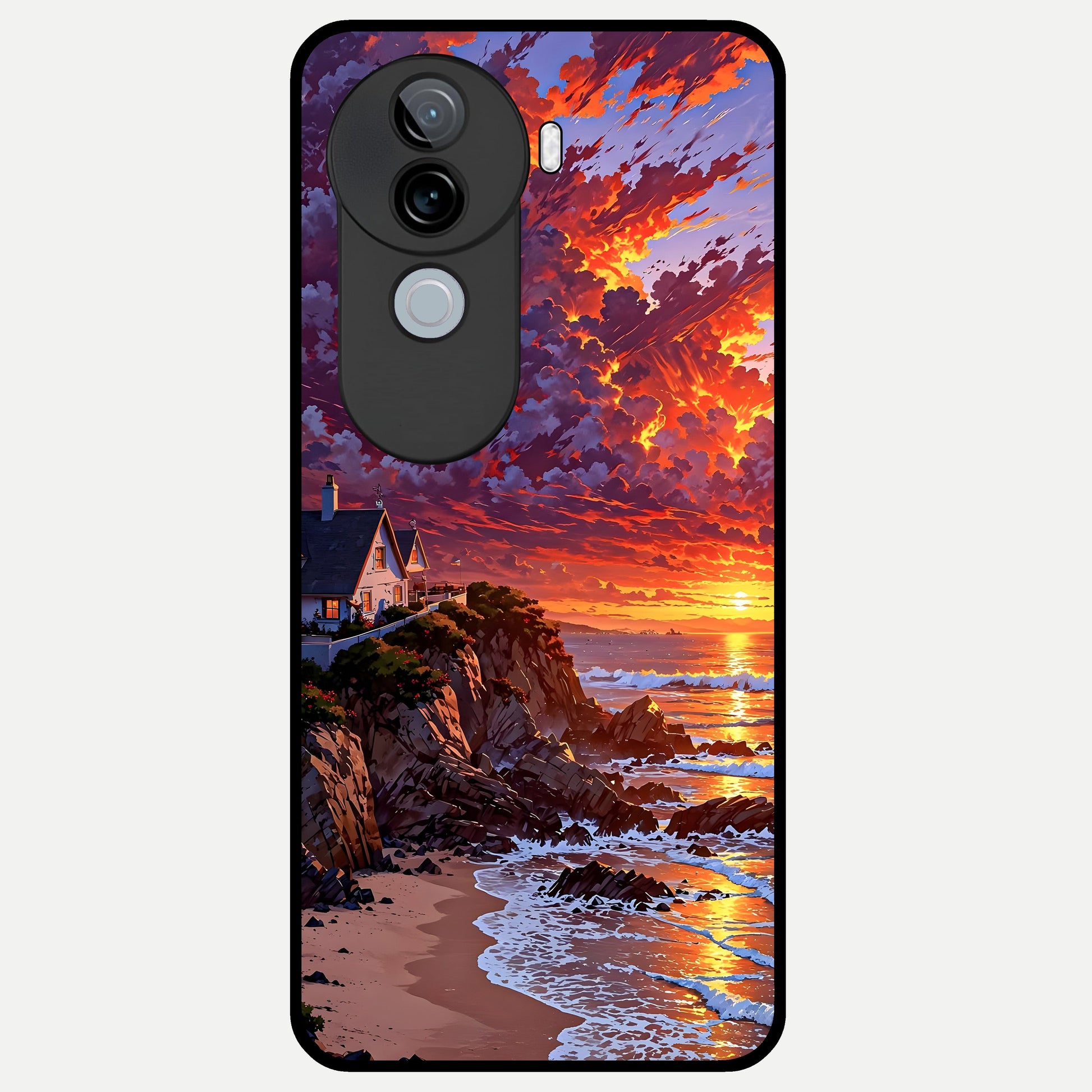 Sunset House By Sea Glass Case for iQOO Z9s back cover – full design glossy printed glass finish