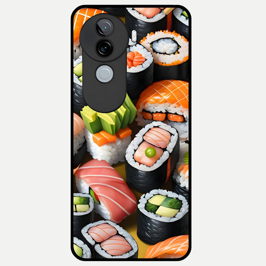  Sushi Food Pattern Glass Case for iQOO Z9s back cover – full design glossy printed glass finish