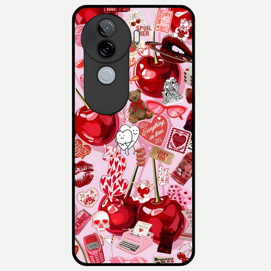  Sweet Cherry Chaos Glass Case for iQOO Z9s back cover – full design glossy printed glass finish