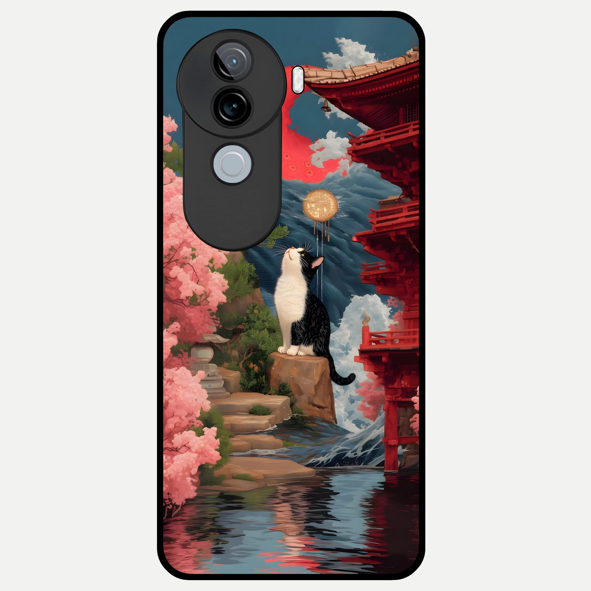  Temple Cat Scenery Glass Case for iQOO Z9s back cover – full design glossy printed glass finish
