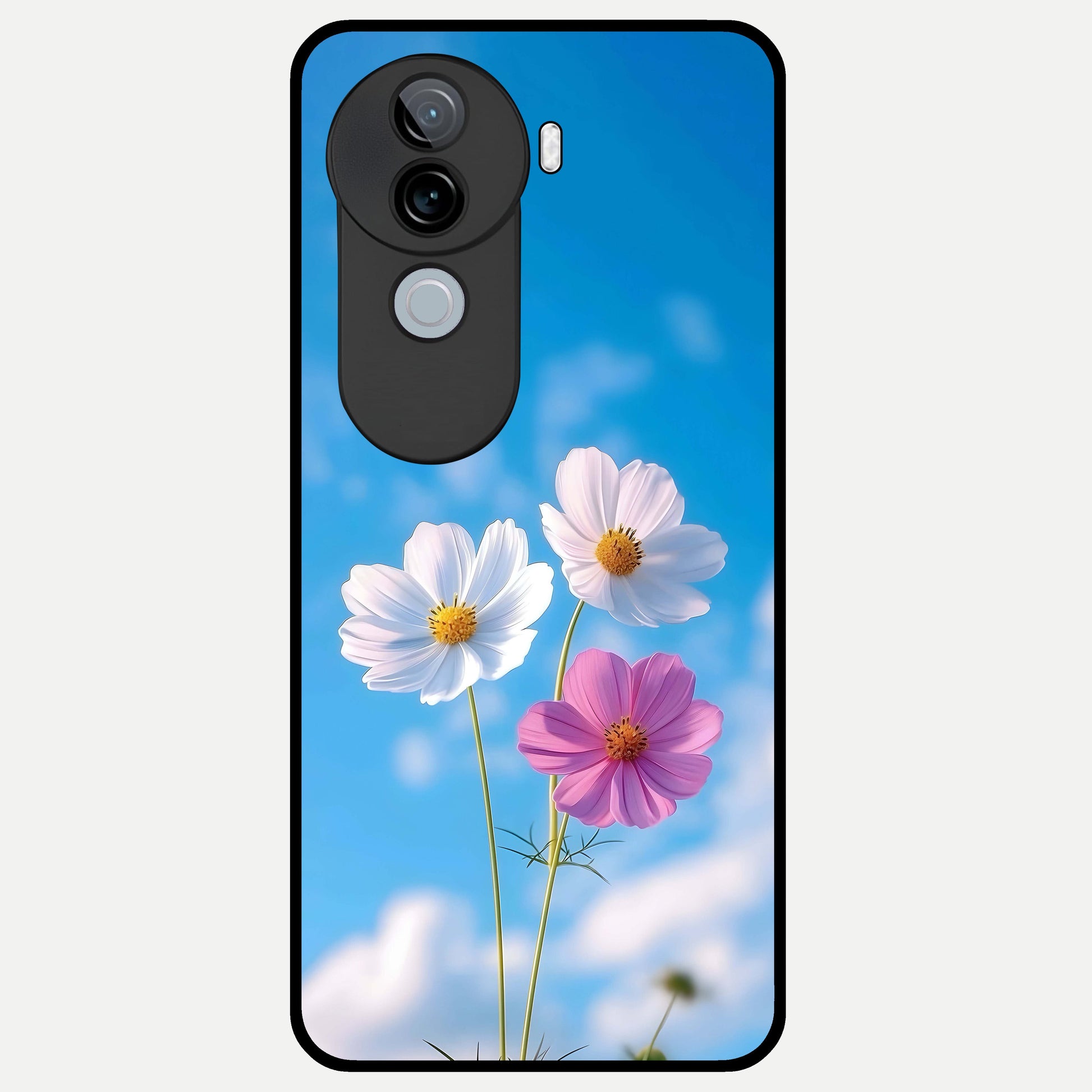  Tripple Flowers With Sky Glass Case for iQOO Z9s back cover – full design glossy printed glass finish