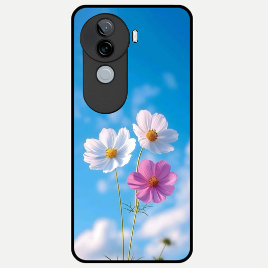  Tripple Flowers With Sky Glass Case for iQOO Z9s back cover – full design glossy printed glass finish