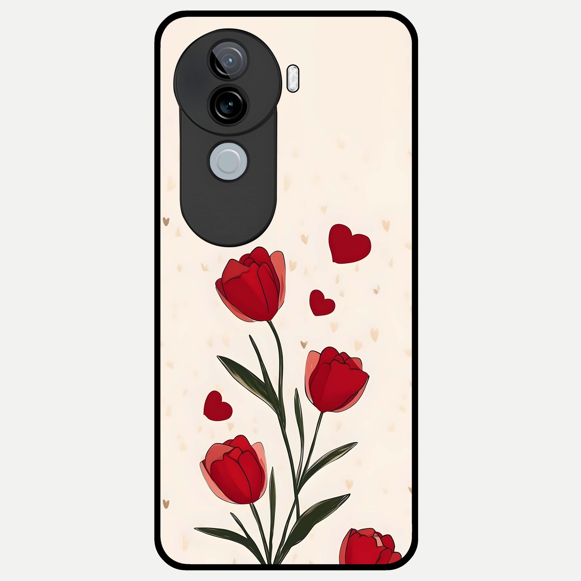  Tulip With Heart Glass Case for iQOO Z9s back cover – full design glossy printed glass finish